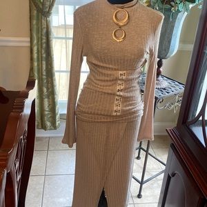 New oatmeal color skirt set with corset top